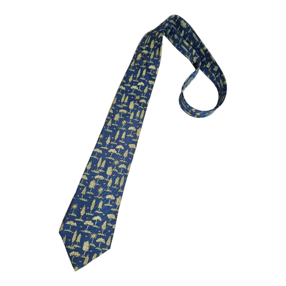 HERMÈS 7429 HA Blue Trees Butterfly Silk LUXURY Tie FRANCE